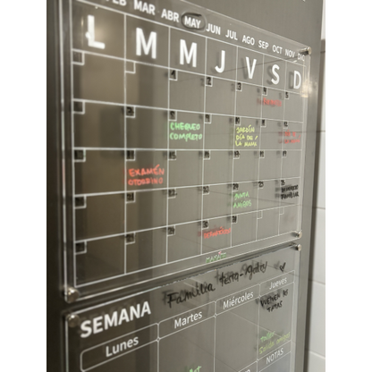 2 Unid. Calendario Acrílico Magnético Mes & Semana Español + Lápices tiza líquida tipo A